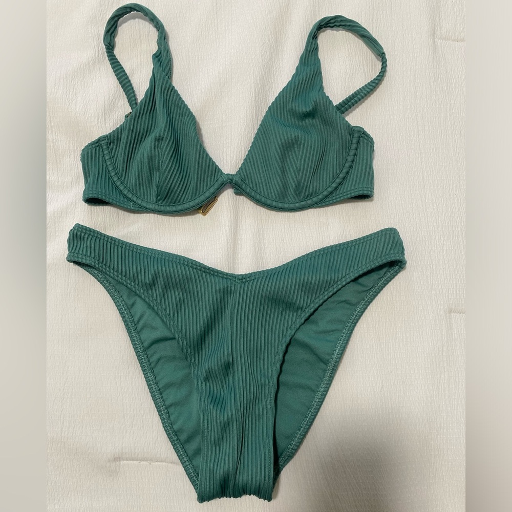 Women’s Hollister Two Piece Ribbed Bikini Set Teal Blue - Size XSmall